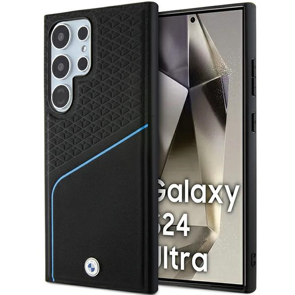 Hülle BMW BMHMS24L23RDCLK Samsung Galaxy S24 Ultra S928 schwarz/schwarz hartcase Signature Leder strukturiert &amp; Linie MagSafe Case