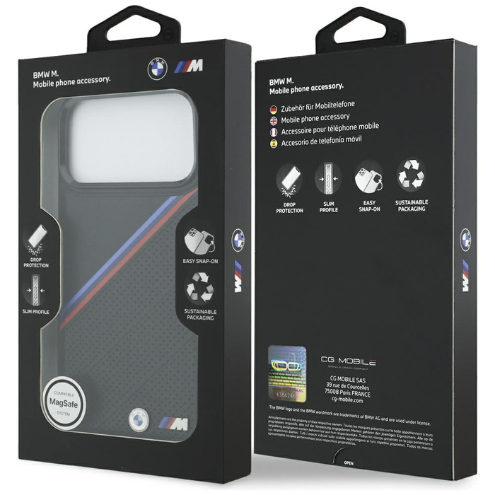 Etui BMW M Tricolor Metal Logo MagSafe   do iPhone 17 Pro Max czarny