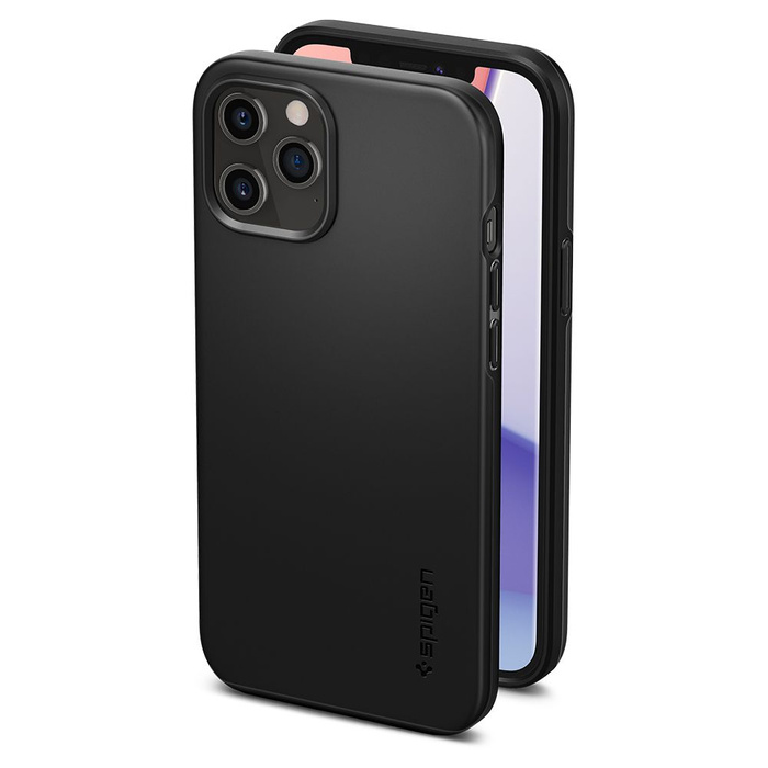 Telefontok SPIGEN iPhone  12 / 12 Pro Thin Fit Black Fekete fekete tok