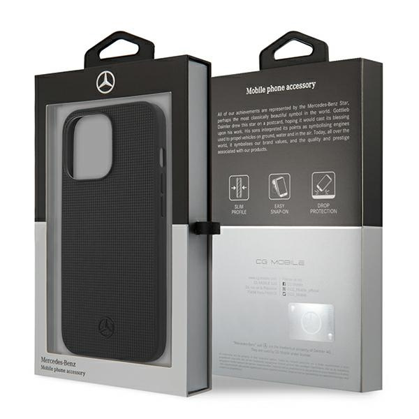 Mercedes MEHCP13LMBLBK iPhone 13 Pro / 13 6.1" black/black hardcase Leather Meshed Metal Logo