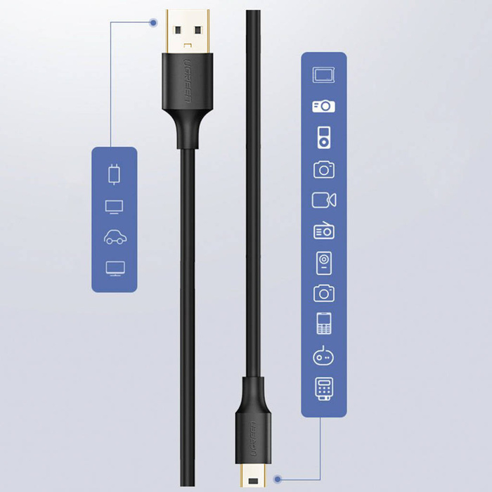 Ugreen Kábel USB - mini USB kábel 480 Mbps 2 m fekete (US132 30472)