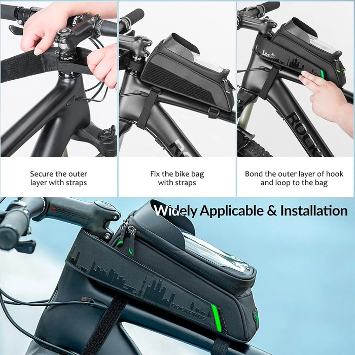 Borsa da bicicletta Rockbros 029-1BK per telaio con copertura per telefono - nera