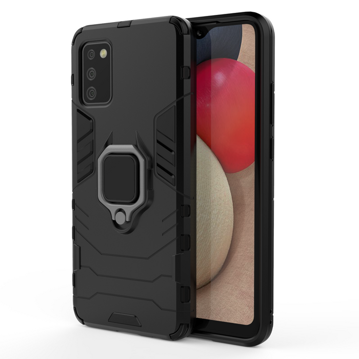 Funda rígida Ring Armor híbrida + soporte magnético para Samsung Galaxy A03s (166.5) negra