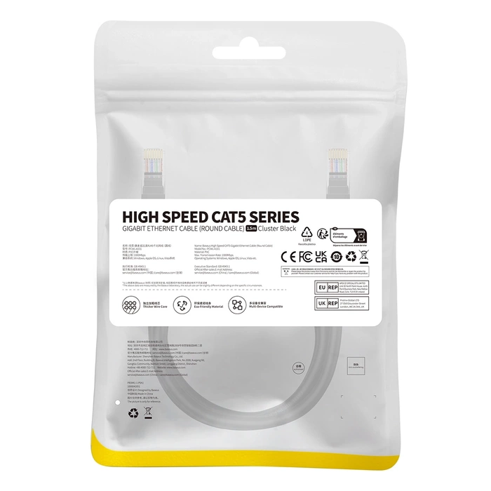Baseus Ethernet CAT5 hálózati kábel, 1,5m (fekete)