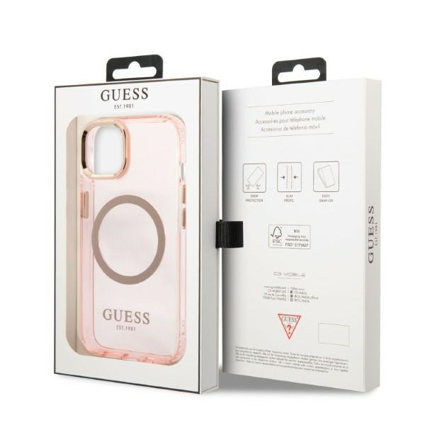 Guess GUHMP13MHTCMP iPhone 13 6.1" pink/pink hard case Gold Outline Translucent MagSafe