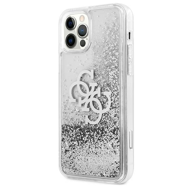 Hülle GUESS Apple iPhone 12 Pro Max 4G Große Flüssigkeit Glitter Silber Hardcase