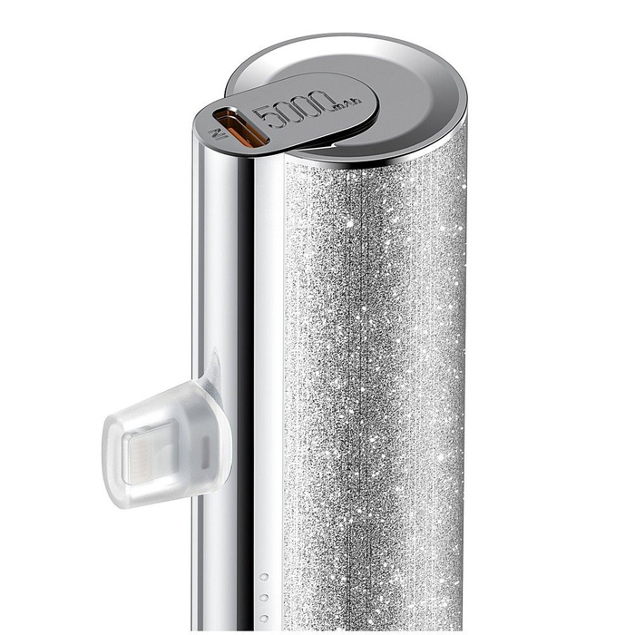 Powerbank Veger PlugOn (W0573) PD QC3.0 2,4A 12W 5000 mAh z wbudowanym złączem Typ C srebrny