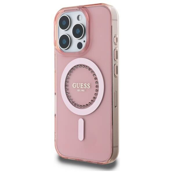 Etui Guess iPhone 16 Pro Max 6.9" różowy/pink hardcase IML Rhinestones MagSafe