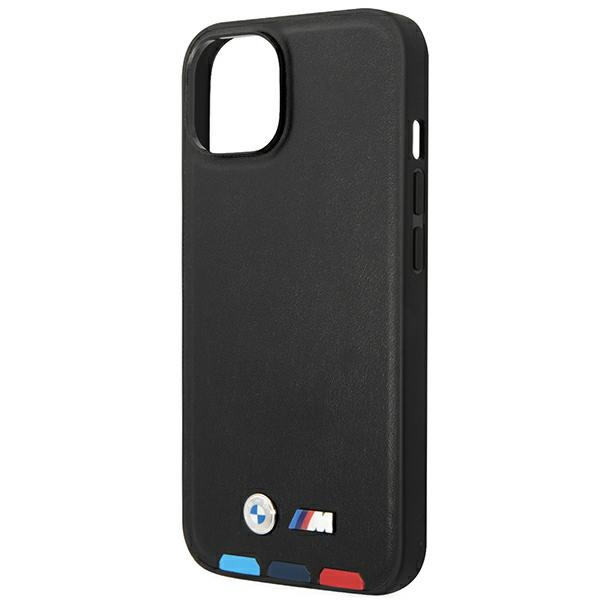 Hülle BMW BMHMP14S22PTDK iPhone 14 6.1" schwarz/schwarz Leder Stempel Tricolor MagSafe