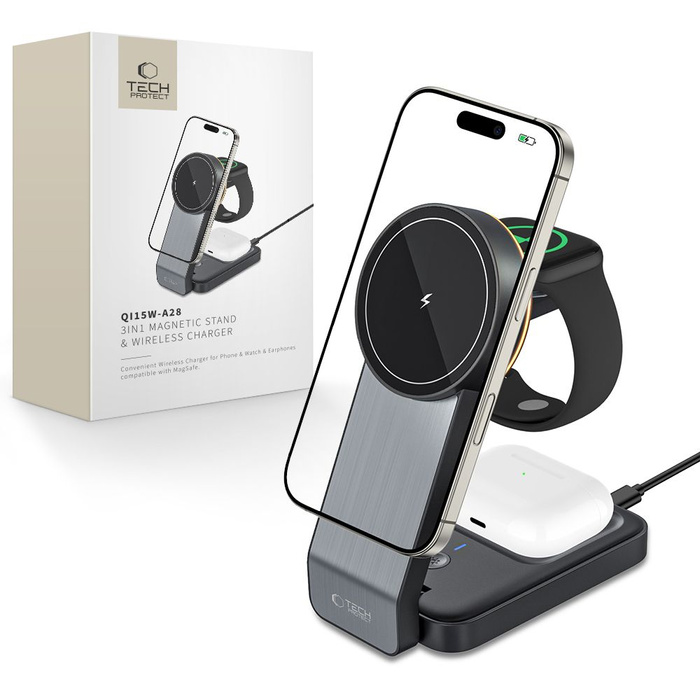 TECH-PROTECT QI15W-A28 3IN1 MagNETIC MagSafe WIRELESS CHARGER BLACK