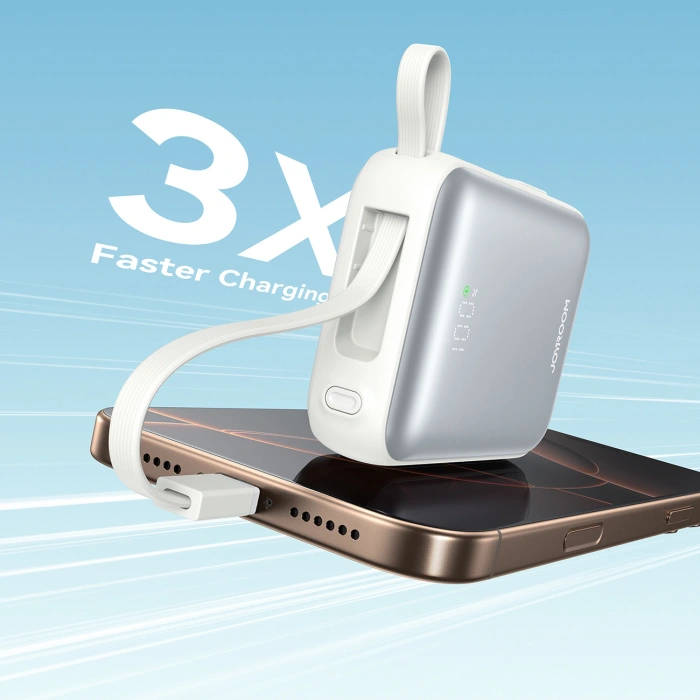 Powerbank Joyroom JR-PBF27 10000mAh 22.5W z wbudowanymi kablami USB-C i Lightning - biały