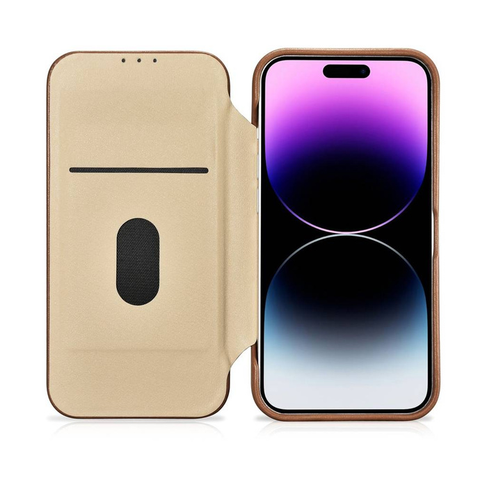 iCarer CE Premium Custodia Folio in Pelle iPhone 14 Pro Max Flip Magnetic MagSafe Custodia in Pelle Marrone (WMI14220716-BN)