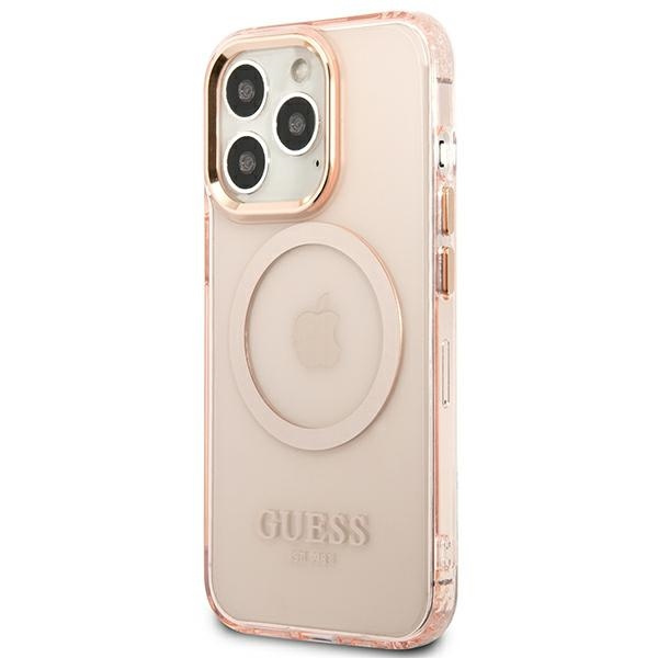 Hülle GUESS Apple iPhone 13 Pro Max Gold Outline Transluzent MagSafe Rosa Hartcase