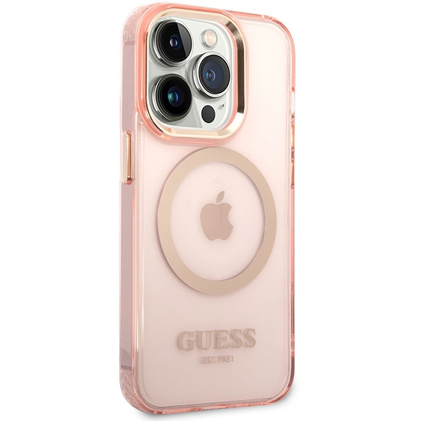 Coque GUESS Apple iPhone 14 Pro Max Gold Outline Translucide MagSafe Pink Hardcase