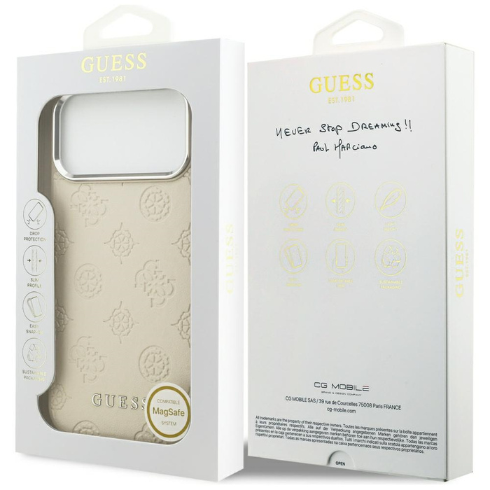 Etui Guess Peony Hot Stamp Script        MagSafe do iPhone 17 Pro Max beżowy