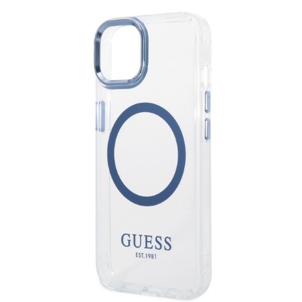 Telefontok Guess iPhone 14 Plus 6.7" kék/kék kemény case Fém körvonalazás MagSafe