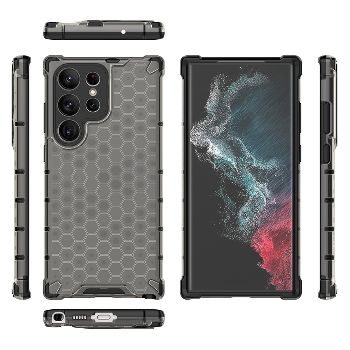 Wabenhülle für Samsung Galaxy S23 Ultra gepanzerte Hybridhülle schwarz