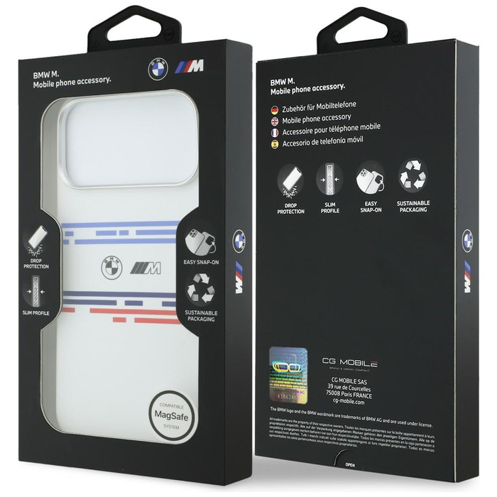 Etui BMW M Silicon Horizontal Line       MagSafe do iPhone 17 Pro Max biały