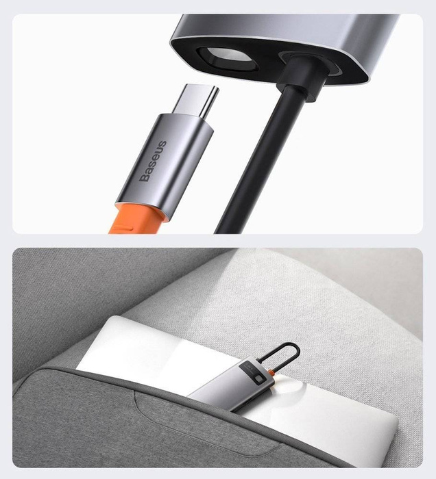 Baseus Metal Gleam HUB multifunzione 6in1 USB tipo C - USB tipo C Alimentazione 100 W / HDMI 4K 30 Hz / 3x USB 3.2 Gen 1 / RJ45 1 Gbps (CAHUB-CW0G)