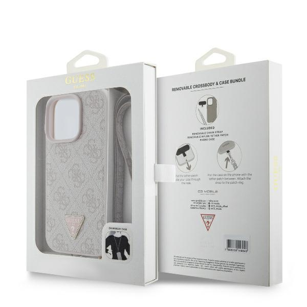 Etui Guess iPhone 16 Pro 6.3" różowy/pink hardcase Leather Metal Logo Strass Crossbody