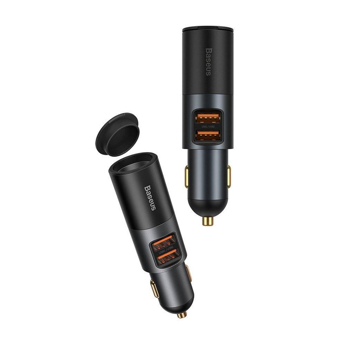Baseus Share Together car charger 2x USB / cigarette lighter socket 120W Quick Charge Power Delivery gray (CCBT-D0G)