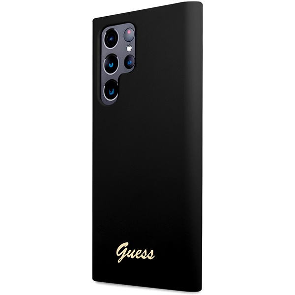 Hülle Guess GUHCS23LSLSMK S23 Ultra S918 schwarz/schwarz hartcase Silikon Vintage Gold Logo Case