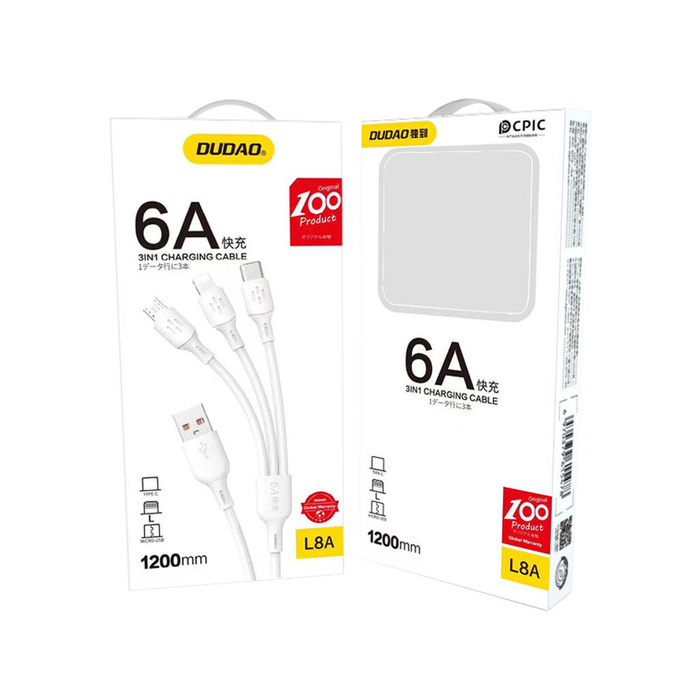 Cable USB - USB C / micro USB / Lightning 480Mb/s 6A 1.2m - blanco