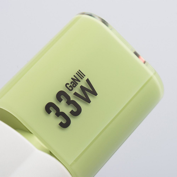 Ładowarka sieciowa do telefonu Forcell F-Energy GaN III Crystal Color USB C + USB A QC4.0 PD 33W + kabel USB C do USB C VT-41 zielona 0INT