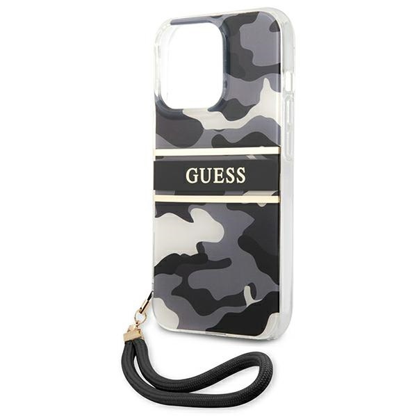 Funda GUESS Apple iPhone 13 13 Pro Camo Strap Collection Black Hardcase
