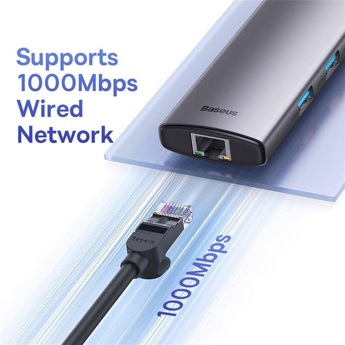 Baseus StarJoy HUB 8 ports USB-C - 3x USB-A / 1x HDMI / 1x RJ45 / 1x SD/TF / 1x USB-C PD gris
