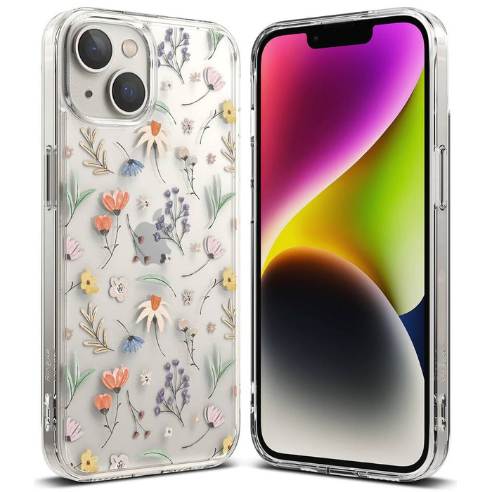 Ringke Fusion Design Coque blindée avec cadre en gel pour iPhone 14 Plus transparent (Fleurs sèches) (FD637E30)