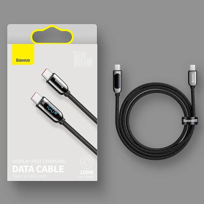 Kabel Baseus USB Typ C - USB Typ C 100 W (20 V / 5 A) 1 m Napájení s měřičem výkonu na obrazovce černý (CATSK-B01)