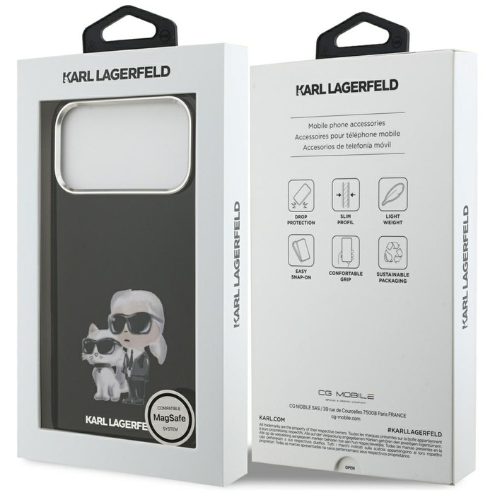 Etui Karl Lagerfeld IML Aquarelle Karl   & Choupette & Logo MagSafe do iPhone 17 Pro Max czarny