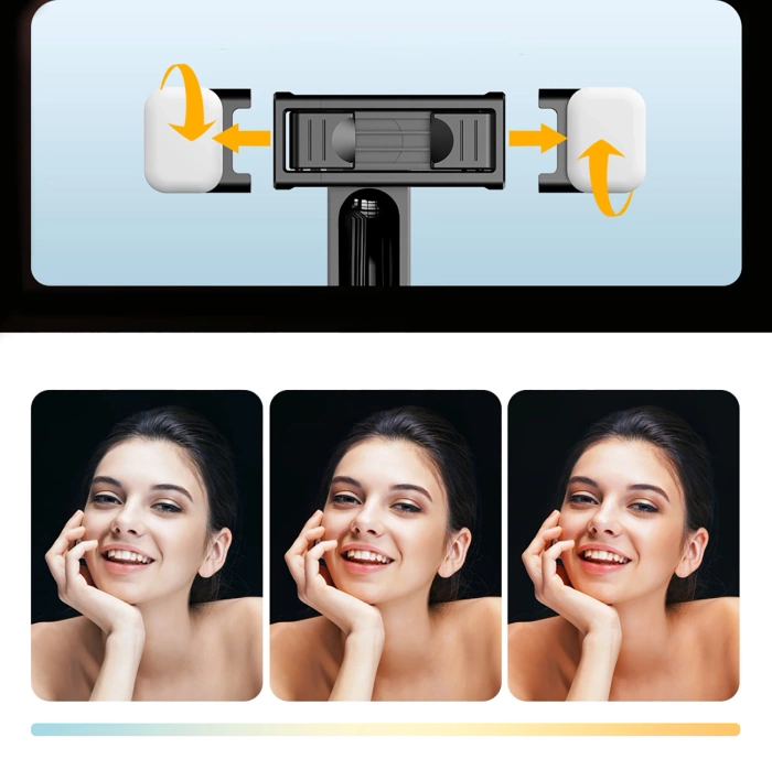 Selfie-Stick WC13YDS Teleskopstativ 1,3 m mit Doppellampe und Telefonhalter – Schwarz