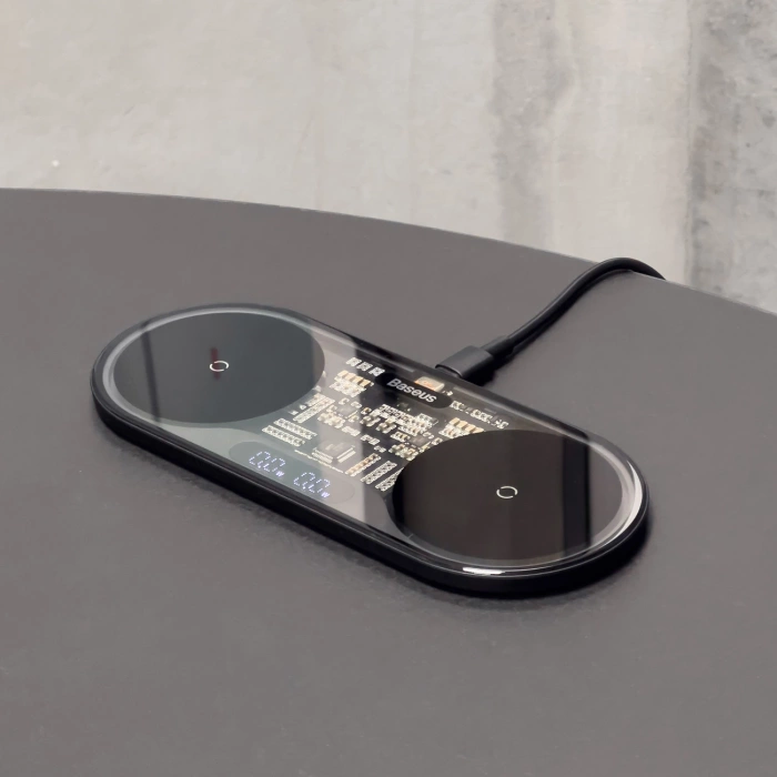 Baseus Digital LED Display Dual Wireless Charger mit Digitalanzeige 20W schwarz (WXSX010101)
