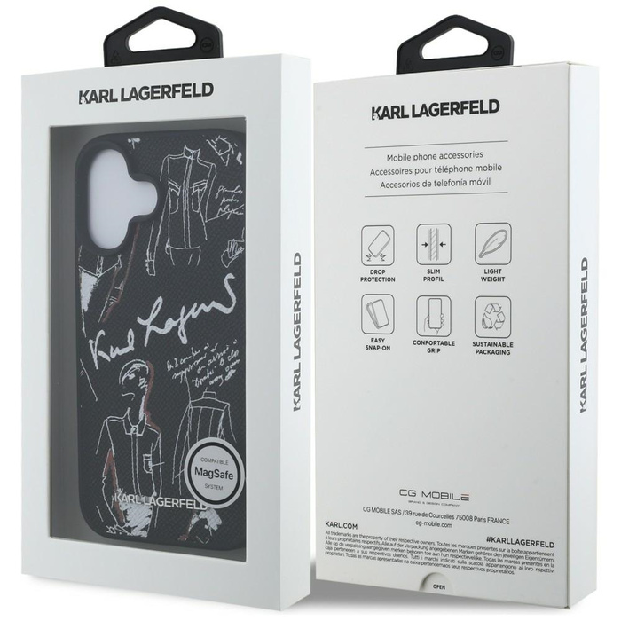 Etui Karl Lagerfeld Grained Pattern &    Logo MagSafe do iPhone 16 czarny