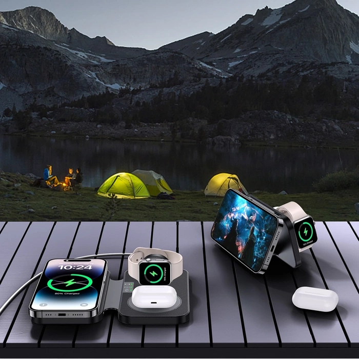 Choetech T616-F 3in1 induktives Ladegerät kompatibel mit Apple und Samsung -Geräten – Schwarz