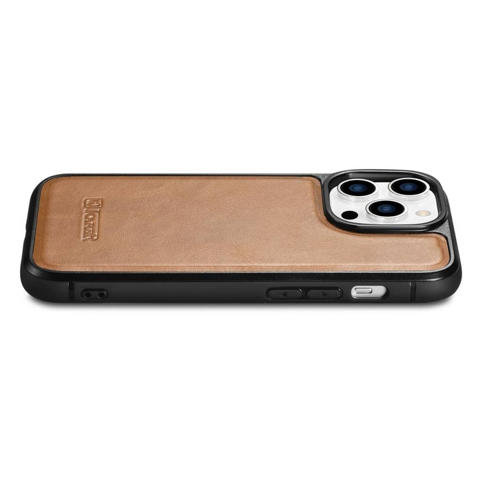 iCarer Leather Oil Wax case covered with natural leather for iPhone 14 Pro (MagSafe compatible) braun (WMI14220718-TN)