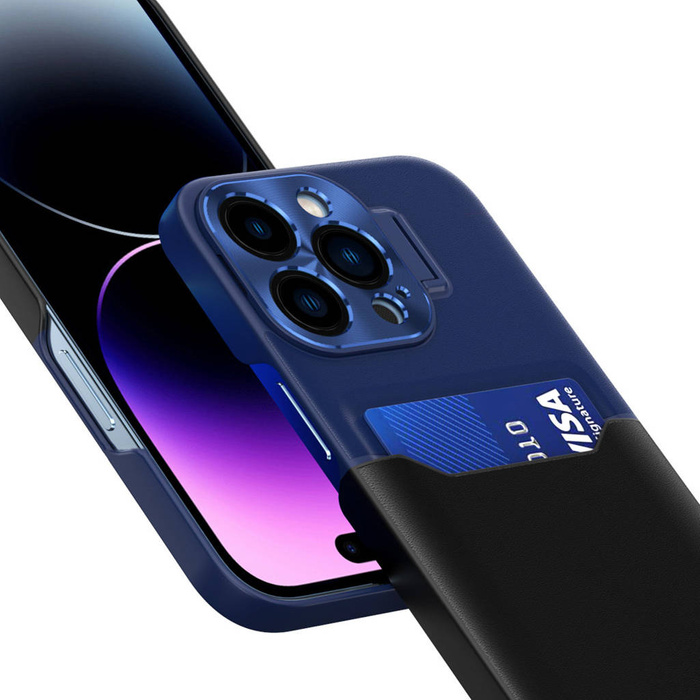 Etui en cuir avec support pour iPhone 14 Plus, porte-cartes avec support bleu