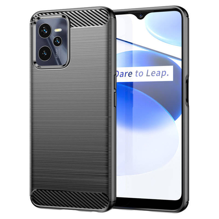 Karbon Case obal Realme C35 flexibilní silikonový carbonový kryt černý