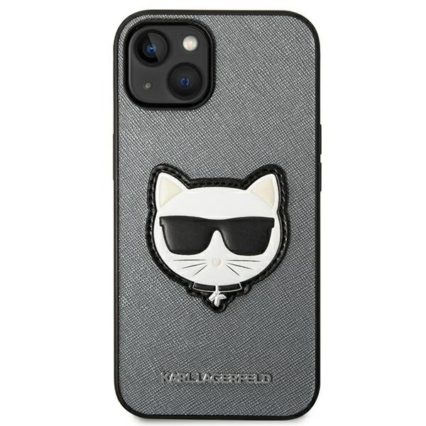 Case Karl Lagerfeld iPhone 14 6.1" hardcase silver/silver Saffiano Choupette Head Patch