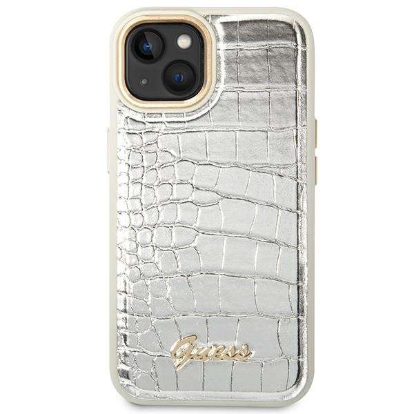 Hülle GUESS Apple iPhone 14 Plus Kroko Kollektion Silber Hartcase