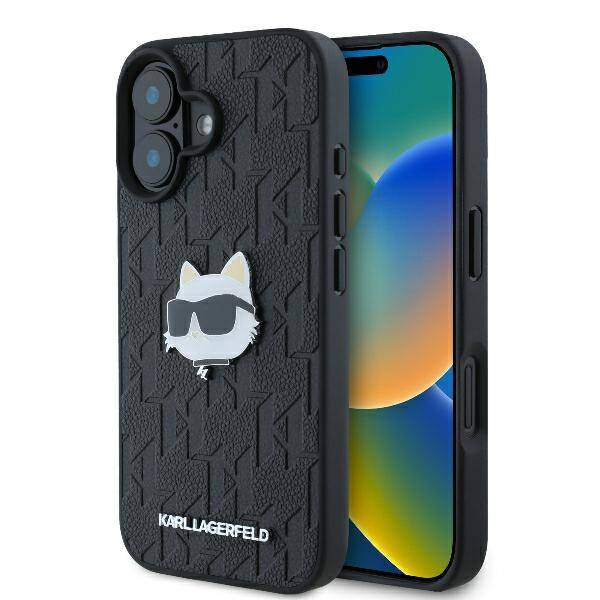Etui Karl Lagerfeld iPhone 16 6.1" czarny/black hardcase Monogram Choupette Head Pin