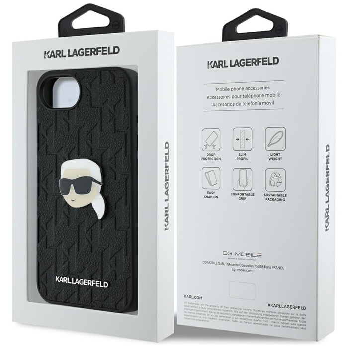 Etui Karl Lagerfeld Monogram Karl Head   Pin do iPhone 16e czarny