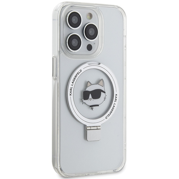 Coque Karl Lagerfeld KLHMP15LHMRSCHH iPhone 15 Pro 6.1" blanc/blanc durcase Ring Stand Choupette Head MagSafe Case