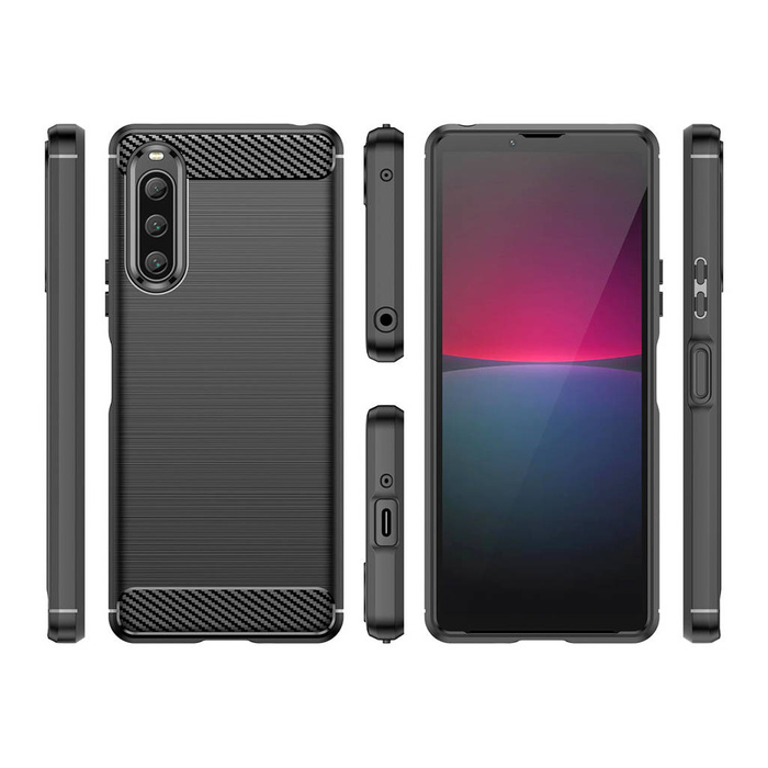 Carbon Case kryt pro Sony Xperia 10 V pružný silikonový karbonový kryt černý
