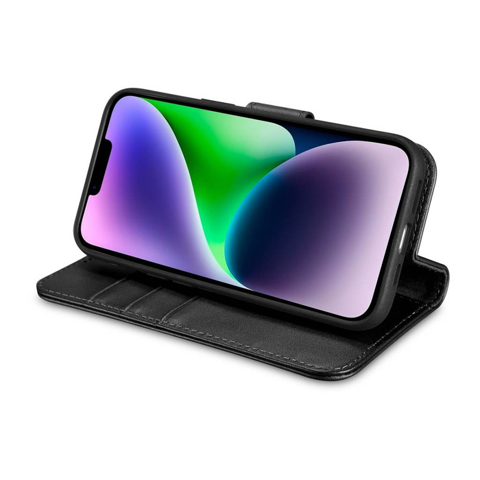 iCarer Portafoglio Custodia 2in1 Custodia iPhone 14 Plus Pelle Flip Cover Anti-RFID Nero (WMI14220727-BK)