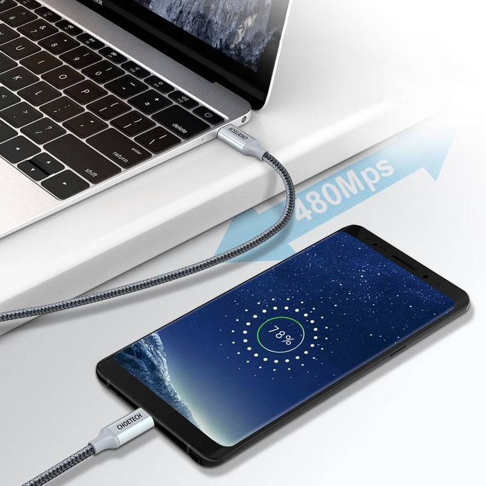Choetech kabel USB Type C kabel - USB Type C 5A 100 W Power Delivery 480 Mbps 1,8 m šedý (XCC-1002-GY)