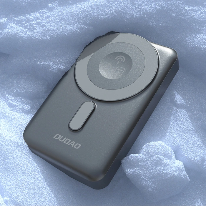 Powerbank Dudao K29 10000mAh PD 20W z MagSafe z metalową obudową, podstawką i wbudowanymi kablami USB-C/Lightning - szary