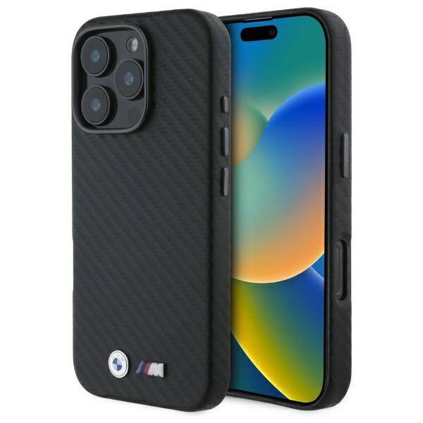 Cover BMW iPhone 16 Pro Max nero/nero durocase Carbon Wrapped Metal